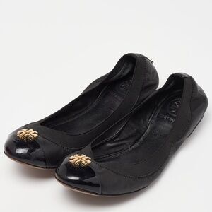 Tory Burch Jolie Scrunch Ballet Flats Shoes Women Size 8M Black Patent Leather G
